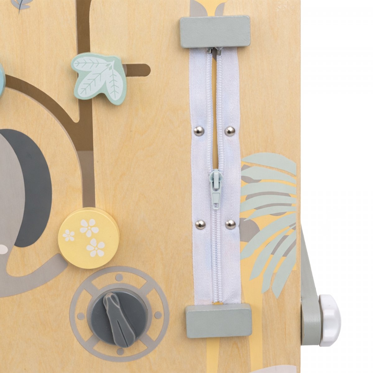 Dwustronna drewniana tablica edukacyjna 2w1 – magnetyczna i manipulacyjna Tablica sensoryczna Mamabrum