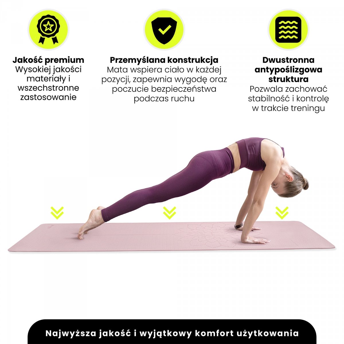 Mata do jogi i ćwiczeń HyperMotion Lotos TPE 6 mm z paskiem - 183 x 61 cm - różowa