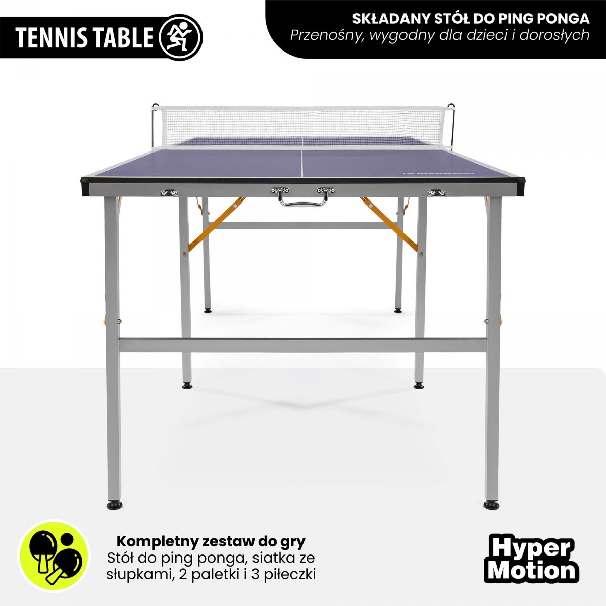 Przenośny, składany stół do ping ponga, tenis stołowy Hyper Motion dla dzieci i dorosłych