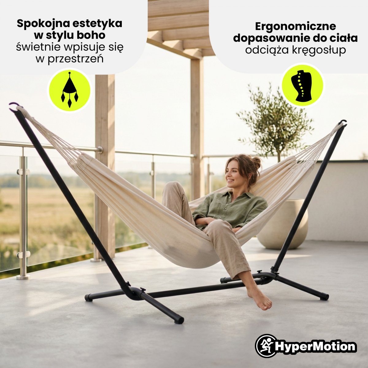 Zestaw hamak ogrodowy + stelaż metalowy – gotowa strefa relaksu