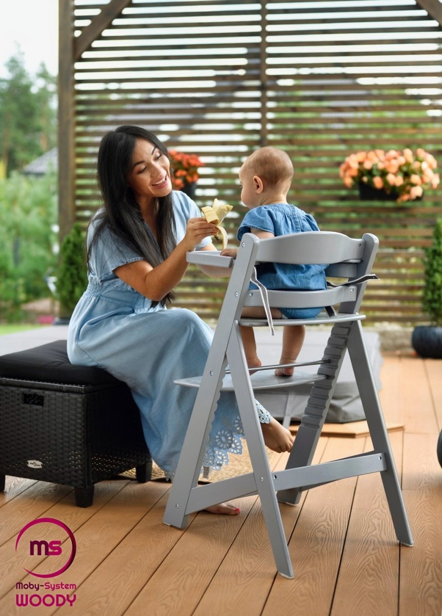 Krzesełko do karmienia drewniane Moby-System WOODY - kolor szary