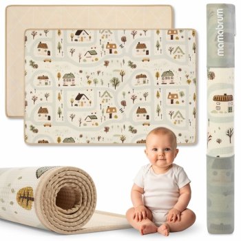 Dwustronna mata piankowa dla dzieci – Urocze miasteczko / Piaskowy beż 