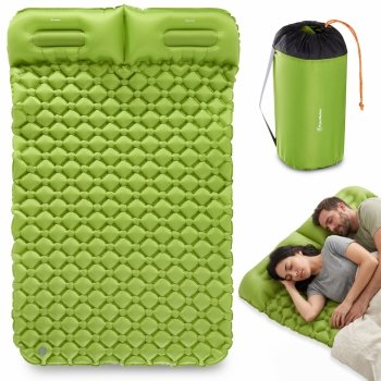 Ultralekki materac dmuchany dwuosobowy do spania na kemping i trekking HyperMotion Campmat – 190x120 cm – zielony 