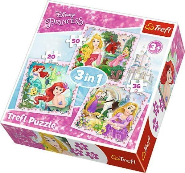 Ksieżniczki Disney Puzzle 3w1 Roszpunka Arielka i Aurora Trefl 34842
