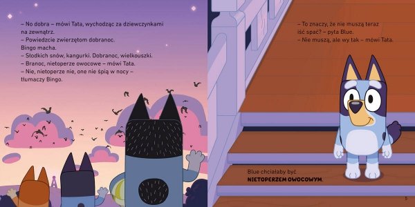 Dobranoc, owocowy nietoperzu. Moja czytanka Bluey