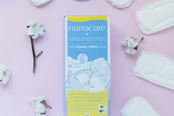 Natracare ekologiczne podkłady poporodowe z naturalnej bawełny.