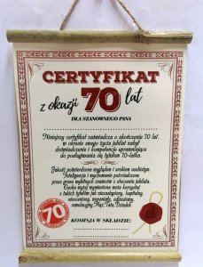 Dyplom bambus Certyfikat z Okazji 70 lat dla Pana