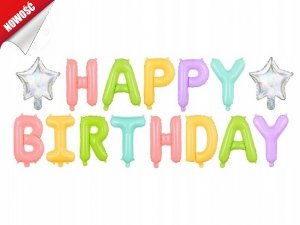 Balon foliowy Happy Birthday mix kolor + gwiazdki
