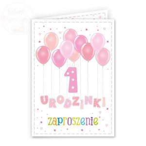 Zaproszenie na 1 urodziny  Balonki różowe  1szt