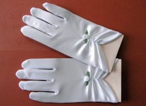 Rękawiczki komunijne  Marszczona Różyczka mat