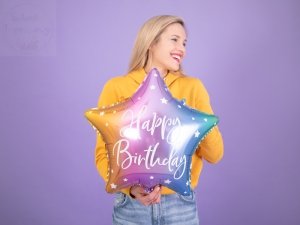 Balon foliowy gwiazdka tęczowa Happy Birthday 40cm