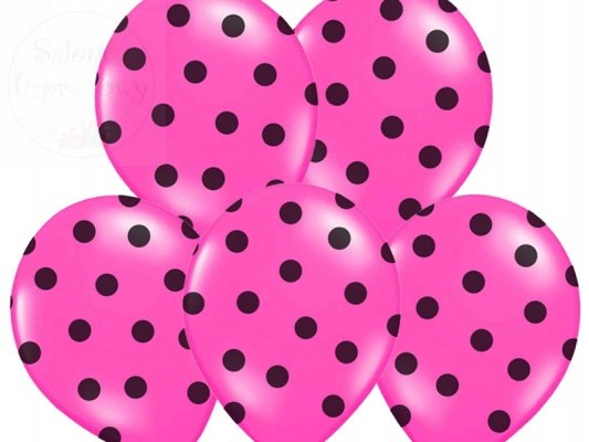 Balony 14cali pastel Różowe w czarne kropki - 1szt
