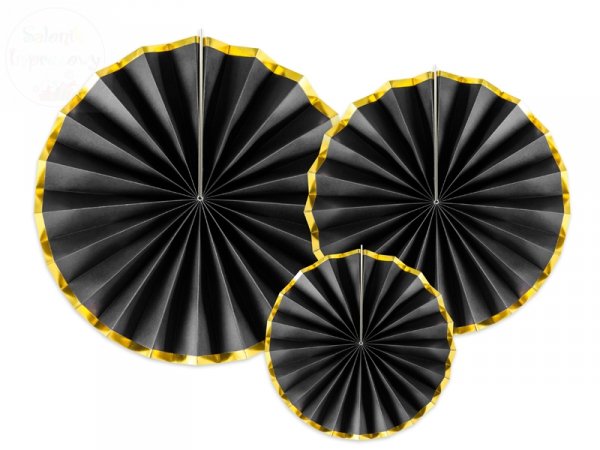 Rozety dekoracyjne czarne ze złotą lamówką 3 szt