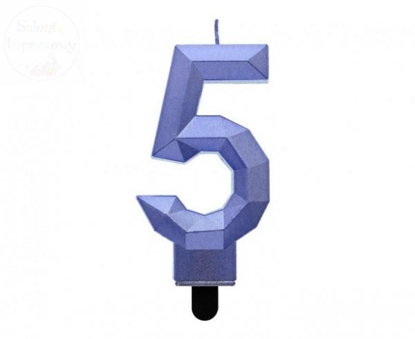 Świeczka cyferka 5 - diament ciemnoniebieski 7,6cm