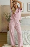 Różowa piżama damska z krótkim rękawem i szerokimi długimi spodniami Doctor Nap