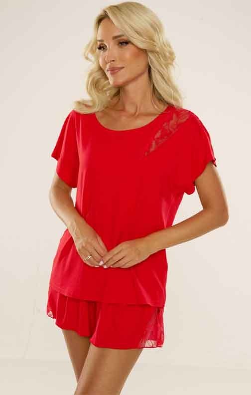 Czerwona piżama damska letnia De Lafense Velar