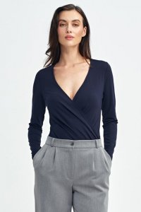 Bluzka body z kopertowym dekoltem B176 Navy - Nife