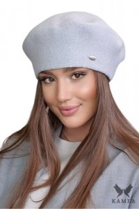 ARKADIA beret damski w pepitkę kolor szary - Kamea