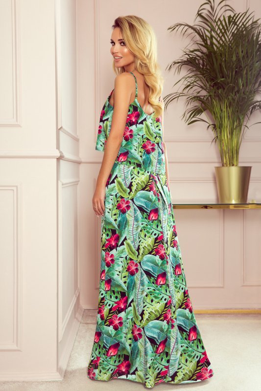 Sukienka Model 294-2 Green/Pink Flowers - Numoco