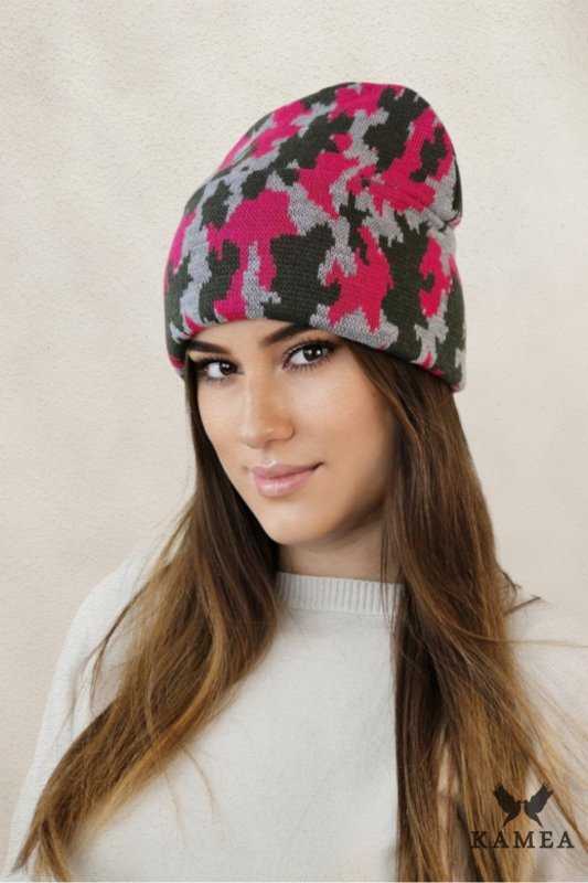 VENTURA zimowa  czapka moro beanie  kolor szary - Kamea