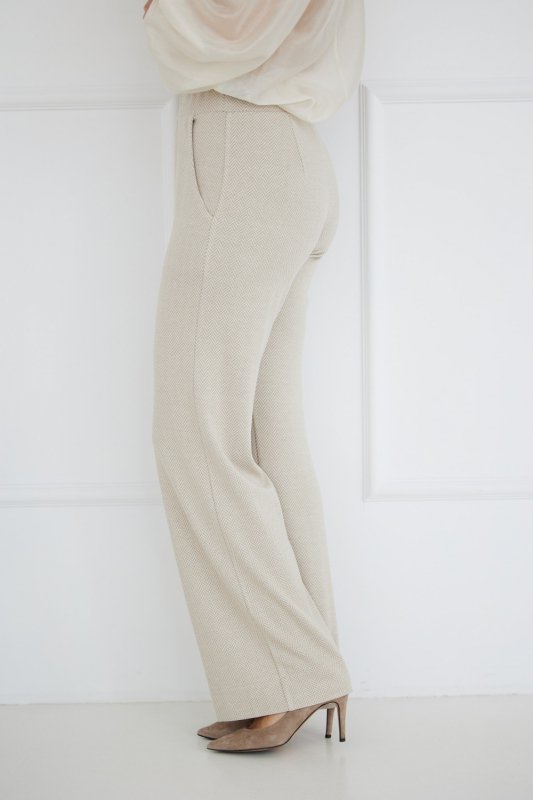 Spodnie Damskie Model M419/D Jodełka/Beige/Lurex - La Aurora