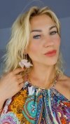 Golden earrings silk flowers