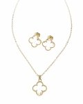 089 Komplet złoty pozłacany 14k kolczyki, łańcuszek 45+5cm koniczyna marokańska