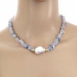 4215 Złoty łańcuszek 40+5 naszyjnik stal chirurgiczna celebrytka akwamaryn kamień perła