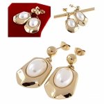 2184 Kolczyki złote stal chirurgiczna 316L wiszące celebrytki perły