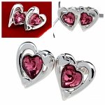 3816 Srebrne kolczyki Austrian Crystal pozłacane białym złotem wtyczki serce