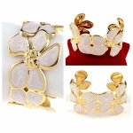 op14 Bransoletka złota 6cm stal chirurgiczna bangla 316L kwiatki