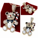 br84 Złota zawieszka cyrkonie błyszcząca pozłacana 14k miś świąteczny