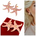 1985 Kolczyki złote stal chirurgiczna 316L rozgwiazdy wtyczki lato plaża wakacje 