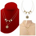 2086 Złoty łańcuszek podwójny stal chirurgiczna 40-45+5cm celebrytka naszyjnik słońce turkus