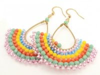 Golden earrings silk flowers 