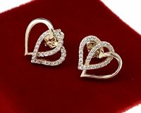 3594 Kolczyki złote pozłacane wtyczki 14K cyrkonie serce 