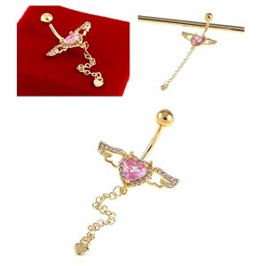 Goldene Bauchnabelpiercing, 14k vergoldet mit Zirkonia