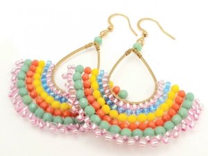 Golden earrings silk flowers