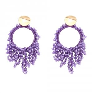 Golden earrings silk flowers