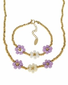 Jewelry set for a girl set necklace bracelet surgical steel crystals pearl
