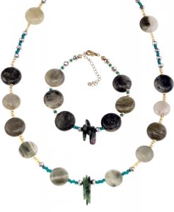 Set Gold Steel Surgical Necklace Bracelet & Leg Bracelet Stone