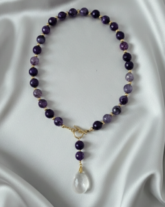 3718d Naszyjnik agat kamień naturalny 48cm stal chirurgiczna nierdzewna naszyjnik