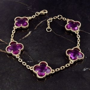 3774 Bransoletka elegancka złota 19+2cm pozłacana 14k cyrkonie koniczyna marokańska