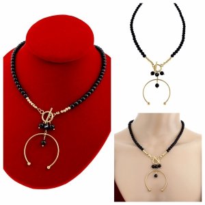 3185a Złoty łańcuszek turmalin kamień naturalny 45cm stal chirurgiczna nierdzewna naszyjnik