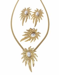 br80 Komplet kolczyki, naszyjnik 42+5cm, pierścionek złoty stal chirurgiczna 316L 