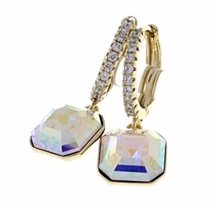 813a Kolczyki złote pozłacane wiszące 14K cyrkonie Austrian Crystal