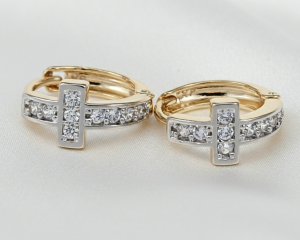 965 Kolczyki złote pozłacane wiszące 18k cyrkonie krzyż