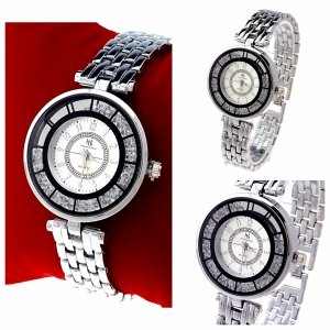 59d Ekskluzywny damski srebrny zegarek błyszczący cyrkonie klasyk