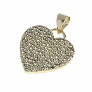 59d Złota zawieszka błyszcząca pozłacana 14k cyrkonie serce 