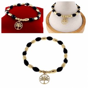 046 Bransoletka złota stal chirurgiczna 316L na gumce kryształki drzewko szczęścia